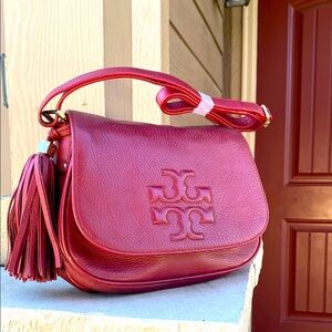 Tory Burch Red Leather Crossbody Bag with Tassel